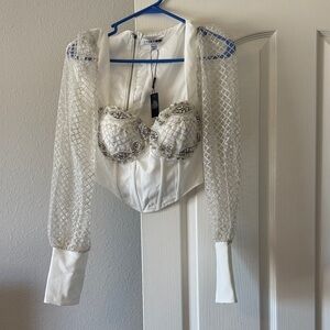 Elegant White Embellished Women's Top